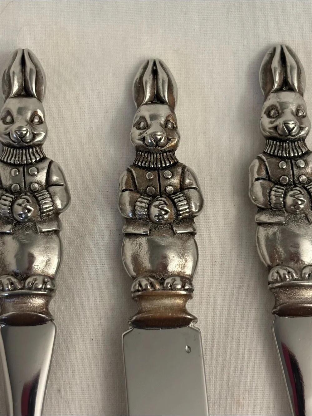 Woodbury Pewter Bunny Child Flatware Set Spoon Fork Knife Handcrafted w/ Box